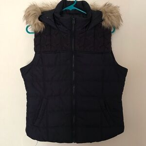 Aeropostale Navy Blue Vest with Faux Fur Hood
